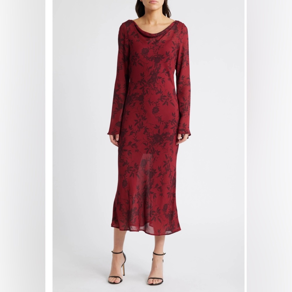 WAYF Burgundy Floral Dress XS